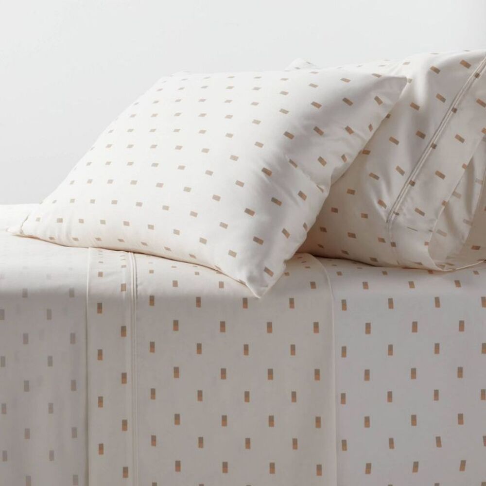 Twin/Twin XL 400 Thread Count Performance Sheet Set Ivory/Khaki Ikat Block -